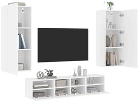 3216539 vidaXL Unități TV de perete, 5 piese, alb, lemn prelucrat