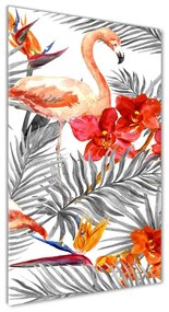 Imagine de sticlă Flamingos și flori