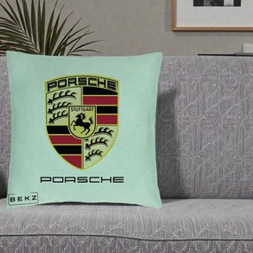 Perna Personalizata Porsche Stuttgart, 40x40 cm, Verde Menta, Husa Detasabila, Perna Inclusa, BEKZ®
