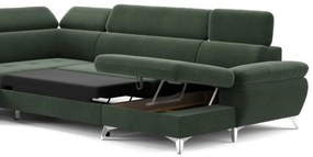 Canapea colțar extensibilă cu spațiu de depozitare, model CATANIA stânga, verde