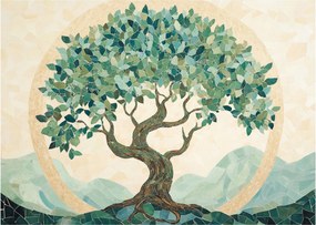 Tablou pe sticlă – Mozaic elegant cu arbore (70x50 cm)