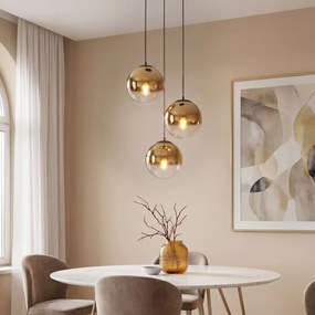 Lampă suspendată Art Deco neagră cu sticlă aurie rotundă cu 3 lumini - Pallon