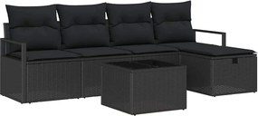 vidaXL Set de canapele pentru grădină cu pernă 6 pcs Negru Rattan poli