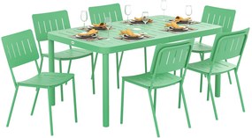 Outsunny Masă de grădină exterioară cu 6 scaune, placă cu lamele 150 cm, structură din oțel rezistent la rugina, verde | Aosom Romania