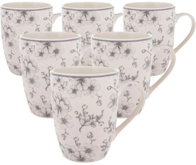 Set de 6 căni din ceramică Flori delicate 300 ml,grey