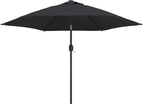 vidaXL Umbrelă de soare exterior, LED-uri și stâlp oțel, negru, 300 cm