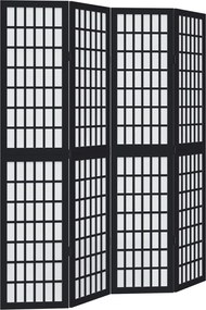 vidaXL Paravan de cameră cu 4 panouri, negru, lemn masiv paulownia