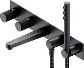 Baterie cada - dus incastrata Omnires Contour 5 orificii antracit cu corp ingropat si set de dus