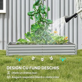 Outsunny Jardinieră de Exterior din Oțel cu Fund Deschis și Margini Întărite, 180x90x30 cm, Gri Argintiu | Aosom Romania
