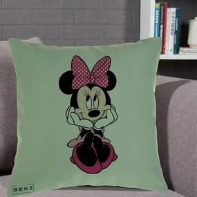 Perna Personalizata Minnie Mouse cu Fundita, 40x40 cm, Verde, Husa Detasabila, Perna Inclusa, BEKZ®