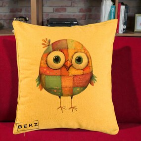 Perna Decorativa Pasare Patchwork Colorata, 40x40 cm, Galben, Husa Detasabila, Perna Inclusa, BEKZ®