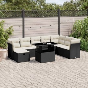 3274706 vidaXL Set mobilier de grădină cu perne, 9 piese, negru, poliratan