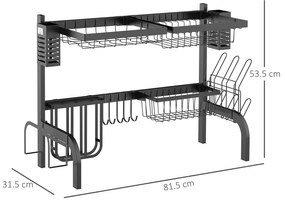 HOMCOM Uscător de Vase de Tip Stand Modular cu 2 Nivele 65x31.5x52.5 cm Negru | Aosom Romania