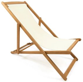 Șezlong de grădină pliabil din lemn de acacia Bonami Essentials Deck, bej