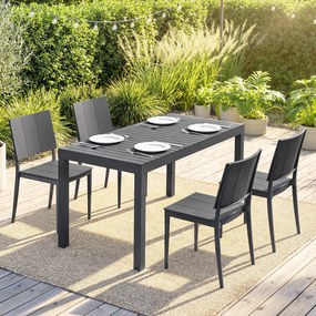Outsunny Set mobilier de grădină, grup de scaune 5 piese, masă lată cu 4 scaune stivuibile, design lamelar pentru 4 persoane, gri închis | Aosom Romania