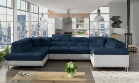 Canapea modulara, extensibila, cu spatiu pentru depozitare, 340x90x202 cm, Letto L01, Eltap (Culoare: Albastru inchis / Alb)