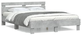 3207423 vidaXL Cadru de pat cu tăblie gri beton 140x200 cm lemn prelucrat