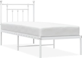 vidaXL Cadru de pat metalic fără saltea, cu tăblie, alb, 75x190 cm