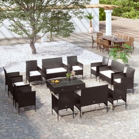 vidaXL Set mobilier de grădină cu perne, 16 piese, negru, poliratan
