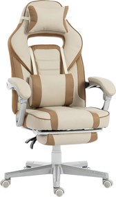 HOMCOM Scaun Gamer Rabatabil cu Înălțime Reglabilă Suport Picioare Retractabil Suport Lombar și Tetieră Demontabilă Cremă | Aosom Romania