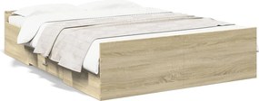 vidaXL Cadru de pat cu sertare stejar sonoma 120x200 cm lemn prelucrat