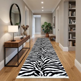 Traversă hol antiderapantă, 80x300 cm, model zebra alb-negru