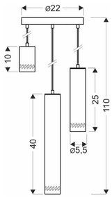 Lustră negru/auriu cu abajur din metal Tubo – Candellux Lighting