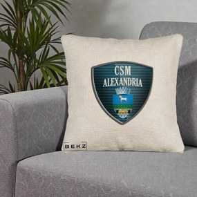 Perna Personalizata CSM Alexandria Fotbal, 40x40 cm, Bej Canapea, Husa Detasabila, Perna Inclusa, BEKZ®