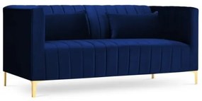 Canapea 2 locuri Annite cu tapiterie din catifea, picioare din metal auriu, albastru royal