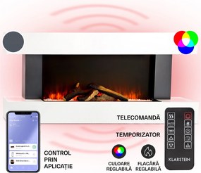 Klarstein Studio Light & Fire 1 Smart, Șemineu, 1000 / 2000 W, MDF, WiFi Control