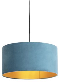 Lampă suspendată cu abajur din catifea albastru cu auriu 50 cm - Combi