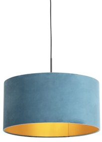 Lampă suspendată cu nuanță de velur albastru cu aur 50 cm - Combi