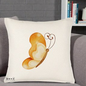 Perna Decorativa Fluture Acuarela Auriu, 40x40 cm, Crem Reliefat, Husa Detasabila, Perna Inclusa, BEKZ®