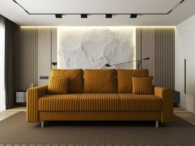 Canapea extensibilă dumonde cu ladă de depozitare si sezut confortabil din spuma high-density, Kronos Ambience Mustar 210x100 cm