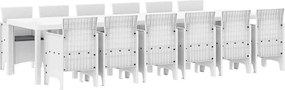 vidaXL Set de masă pentru grădină 13 pcs Alb Ratan Polt