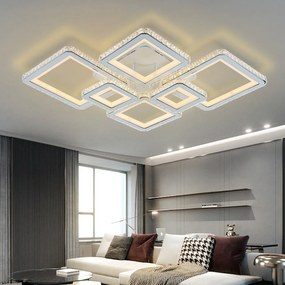 Lustra LED Cu Telecomanda, Elit's Cristal, 4-2 Patrate, Alb, 292 W, RGB