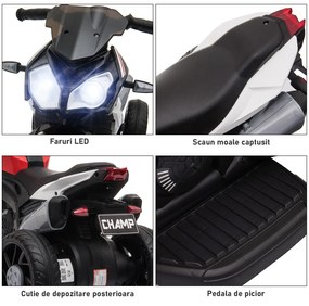 Motocicleta Electrica HOMCOM Copii 3-5 Ani cu Lumini Muzica Baterie 6V Negru Rosu | Aosom RO