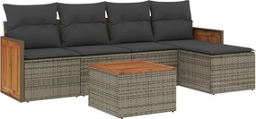 vidaXL Set mobilier grădină cu perne, 6 piese, gri, poliratan