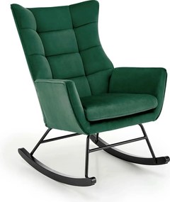 Scaun balansoar tapitat BAZALTO, verde/negru, stofa catifelata, 70x90x