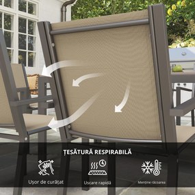 Outsunny Set de Grădină din 7 Piese cu Masă din Plastic-Lemn și 6 Fotolii Stivuibile cu Șezut și Spătar, 150x90x73 cm, Maro | Aosom Romania