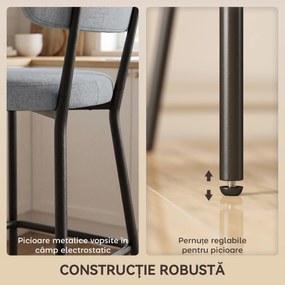 HOMCOM Set de 2 Scaune de Bar cu Spătar și Tapițate, Scaune Înalte din Material Textil cu Bară pentru Sprijinirea Picioarelor și Structură Metalică, Ușor de Asamblat, Gri Deschis | Aosom Romania