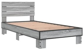 845750 vidaXL Cadru de pat, gri sonoma, 75x190 cm, lemn prelucrat și metal