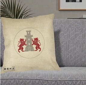 Perna Personalizata Cetatea Turnu Magurele Heraldic, 40x40 cm, Crem, Husa Detasabila, Perna Inclusa, BEKZ®