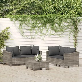 vidaXL Set mobilier de grădină cu perne, 5 piese, gri, poliratan