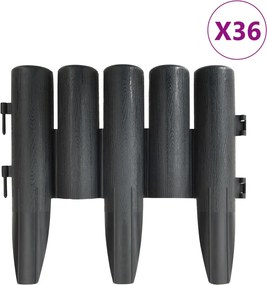 vidaXL Borduri de gazon, 36 buc., antracit, 10 m, PP