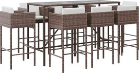 vidaXL Set mobilier bar de grădină, cu perne, 9 piese, maro, poliratan