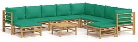 3155161 vidaXL Set mobilier de grădină cu perne verzi, 11 piese, bambus