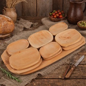 Set platou pentru servit din lemn cu 12 farfurii