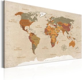 Avizier cu harta lumii Bimago Beige Chic, 120 x 80 cm
