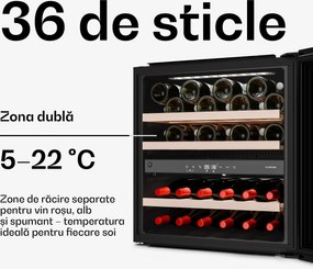 Klarstein Velaire frigider de vinuri încorporabil, Modern și elegant, Protecție UV, Două zone de temperatură, 36 de sticle